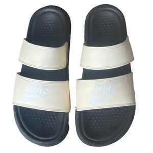 Nike Benassi Duo Ultra Slides Sandals Cream White Black Womens 10 UK 7.5‎ EU 42